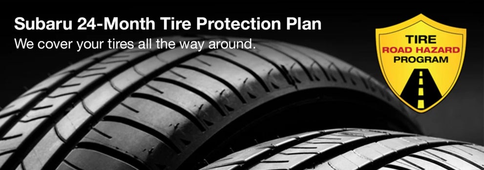 Subaru tire with 24-Month Tire Protection and road hazard program logo. | Bowser Subaru in Pittsburgh PA