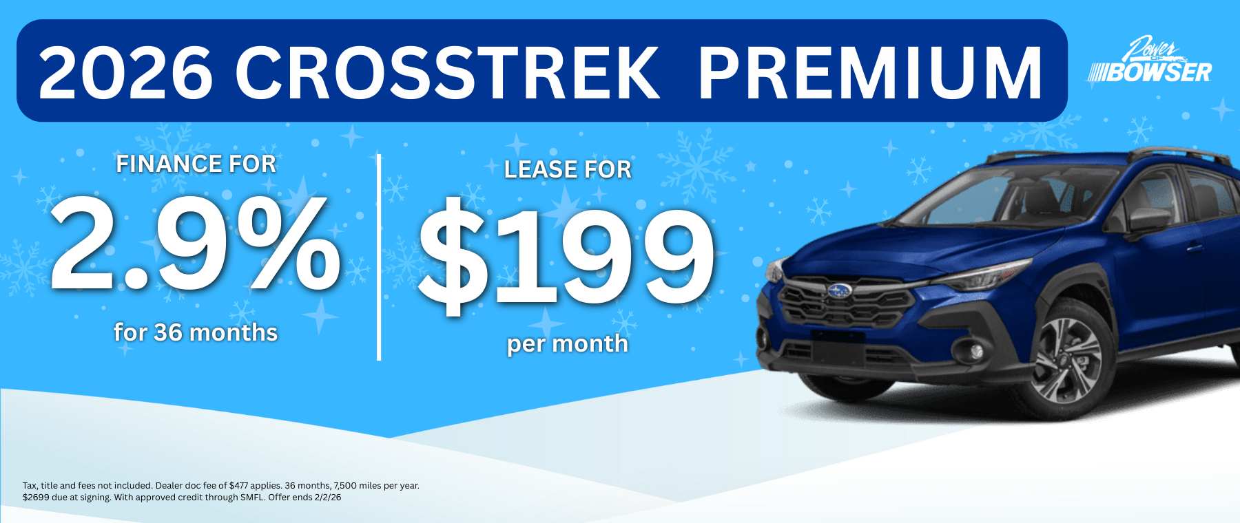 2026 Crosstrek Premium 2.9% or $199 lease